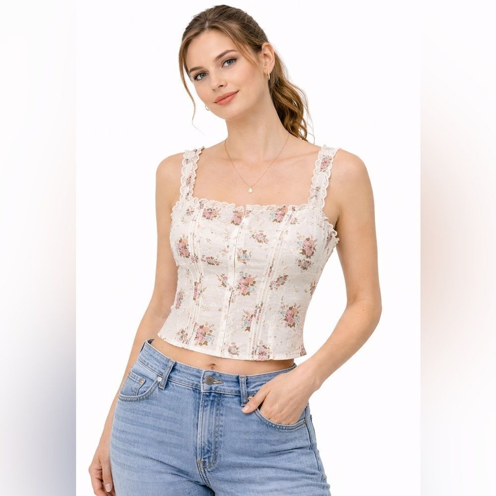 SHEIN Women's Floral Corset Cropped Tank Top Size XL